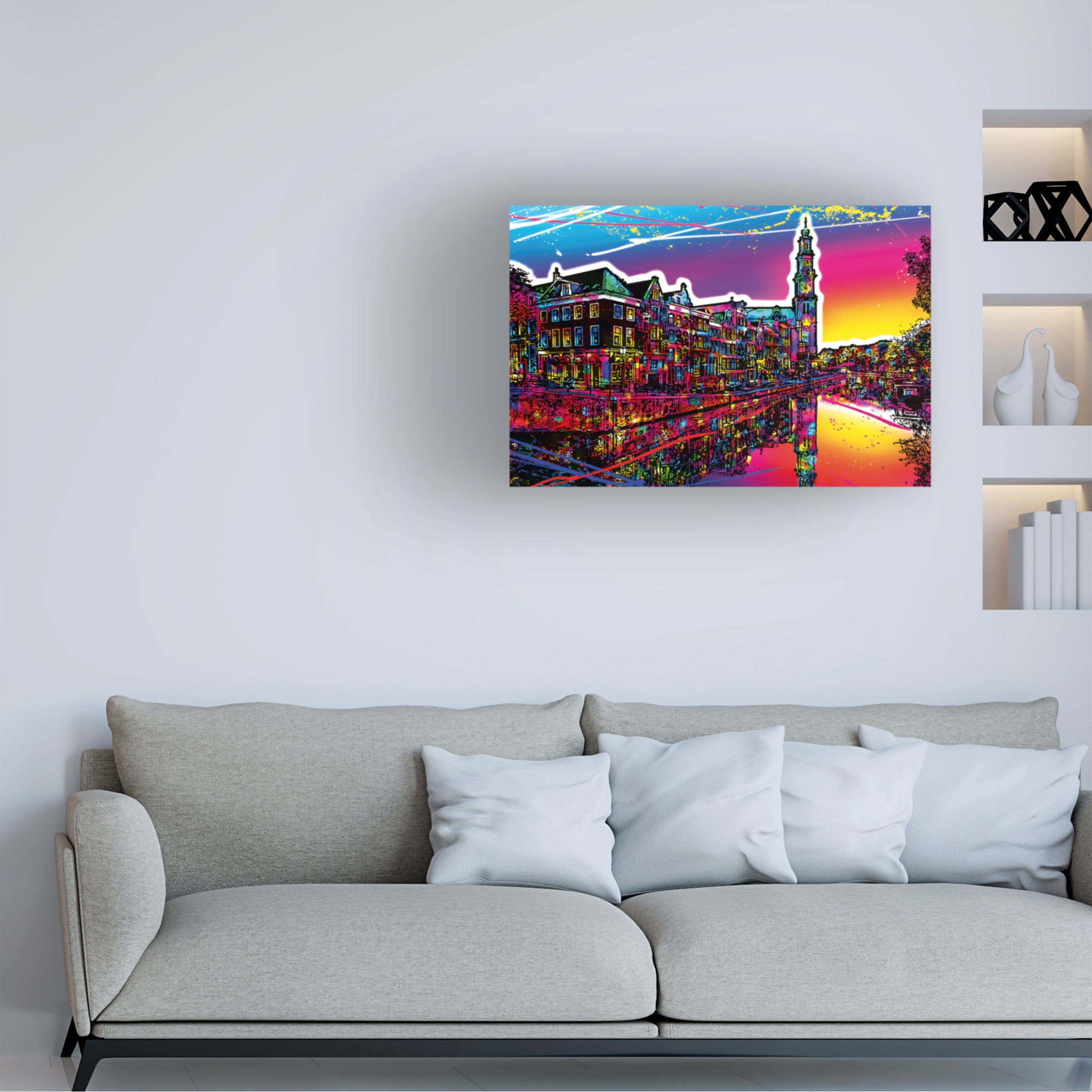 Canvas Wall Art - Ray Heere 'Colorful Cityview Of Amsterdam Westertoren' Wall Art for Living Room, Bedroom, or Office Décor by Trademark Fine Art - 24 x 16 Inches