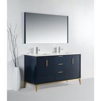 Kubebath Divani 60'' Gloss Blue Vanity W/ Quartz Counter Top (Back Splash Free)