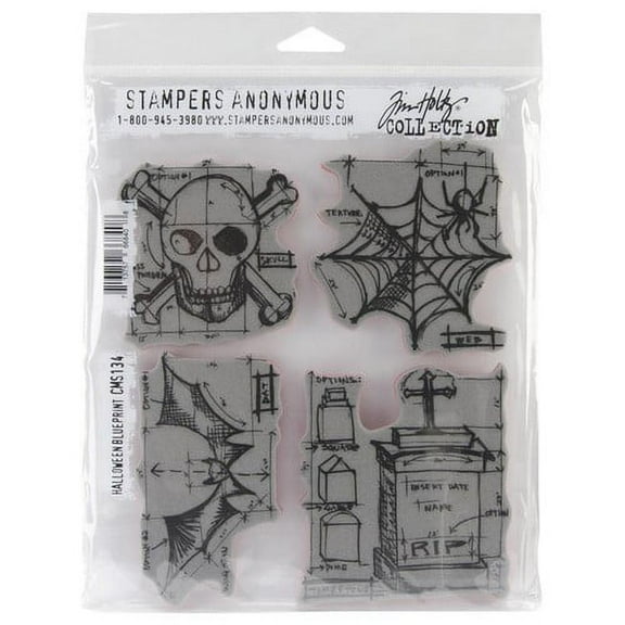 283737-Tim Holtz Cling Rubber Stamp Set-Halloween Blueprint