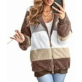thumbnail image 2 of Womens Winter Fuzzy Fleece Jacket Hooded Color Block Patchwork Cardigan Coats Outerwear with Pockets Khaki XXXL, 2 of 9