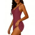 thumbnail image 3 of Tsesme One Piece Swimdress for Women V-Neck Halter Swim Dress Slimming Side Drawstring Skirted Bathing Suits, 3 of 4