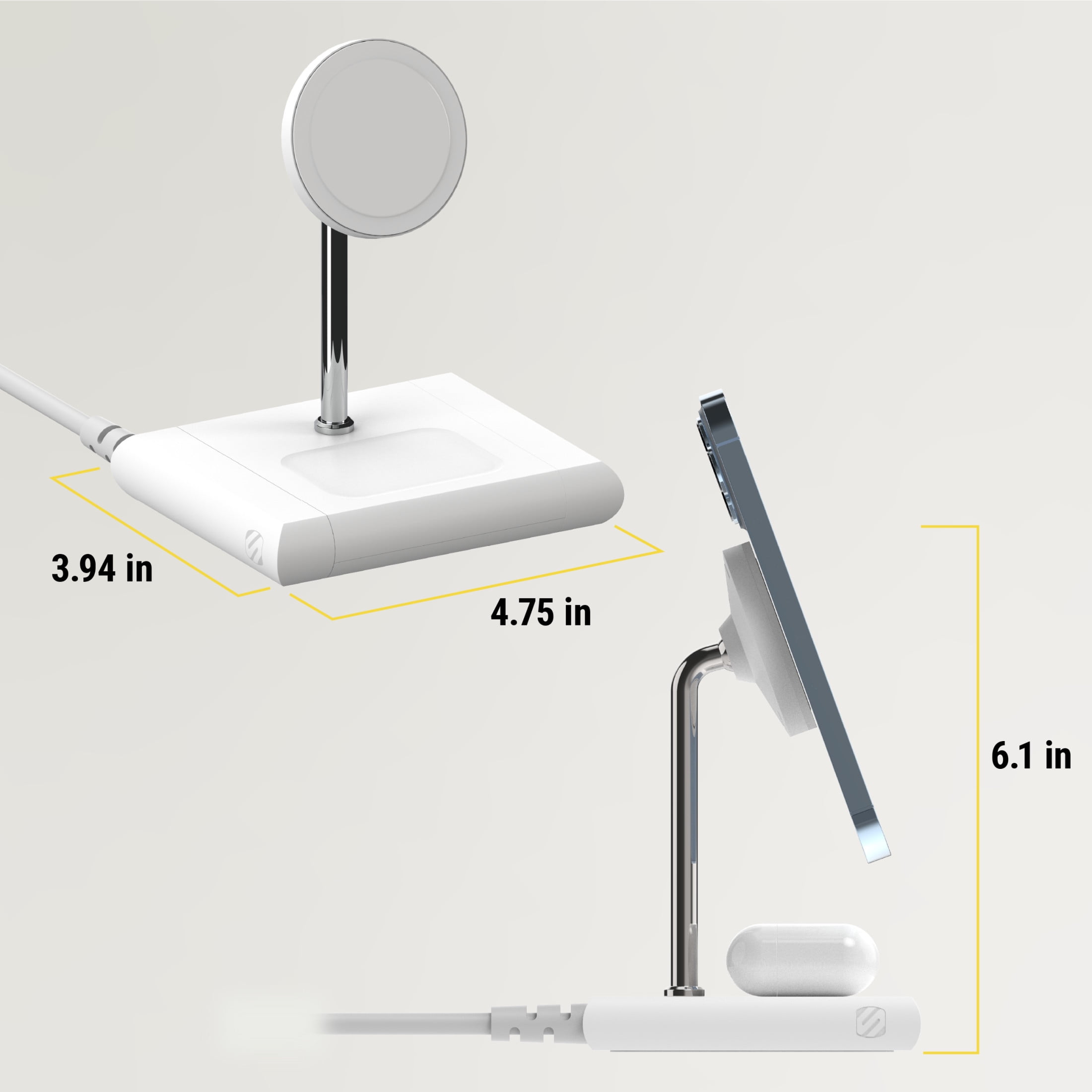 Scosche BL2MSiQWT-AP BaseLynx™ 2.0 2-in-1 Modular Charging Station with MagSafe, 15W Fast Wireless Charging Phone Stand