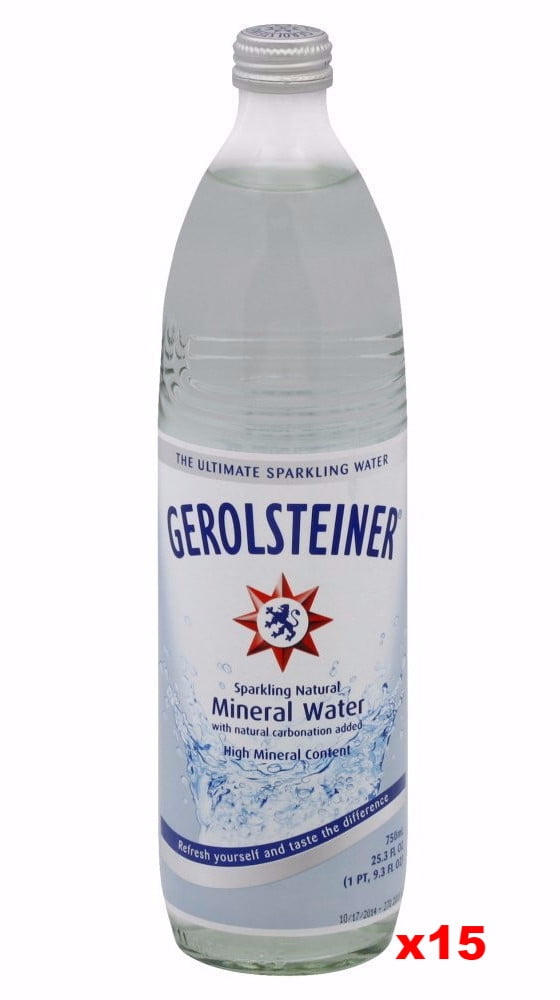Gerolsteiner Naturally Sparkling Mineral Water, CASE (15 x 25.3 oz-GLASS) by