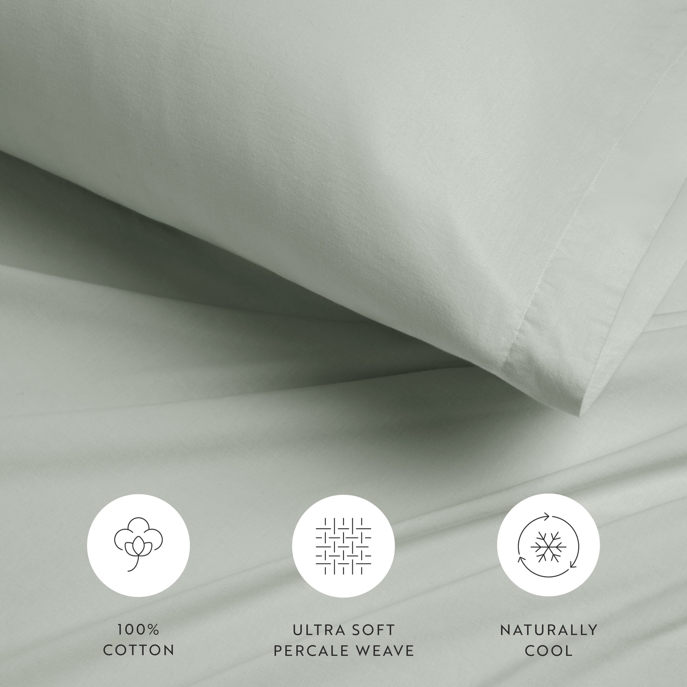 Noble Linens 4 Piece 100% Cotton Percale Sheet Set in Green Haze, Full
