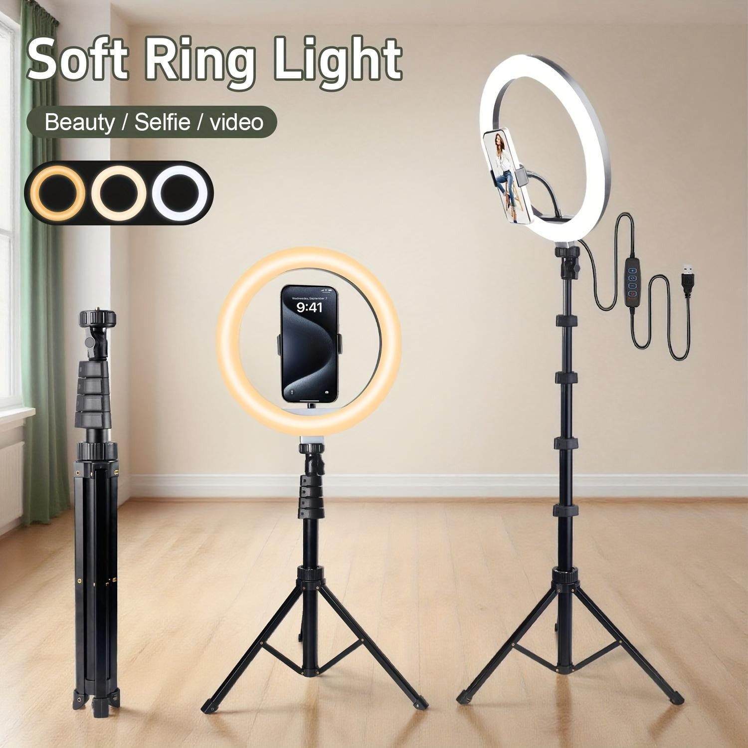 12" Big LED Ring Light with Adjustable 63" Tripod Stand - 3 Color Temperature Settings for Professional Video Lighting, ASMR Recording & Twitch Streaming Setup