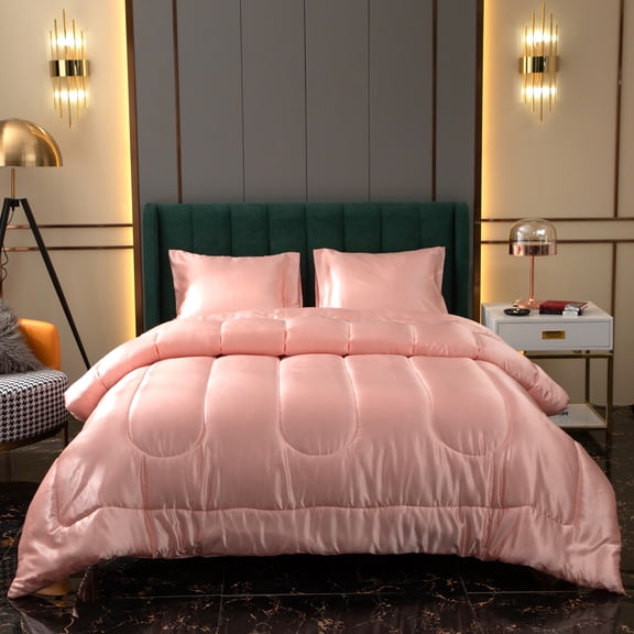 Satin Comforter Set King Silk Like Pink Bedding Set Luxury Hotel Silky Bed Home Deocr Sexy Silky Down Comforter Light Pink Bed Set