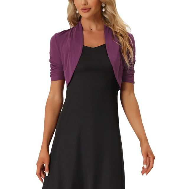 INSPIRE CHIC Boléros pour Femmes à devant Ouvert, Manches Courtes Froncées, Cardigan Court, G Violet