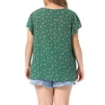 thumbnail image 3 of Agnes Orinda Women's Plus Size Floral Tops Pleated Front Crew Neck Tulip Sleeve Summer Dressy Blouse 3X Green, 3 of 6