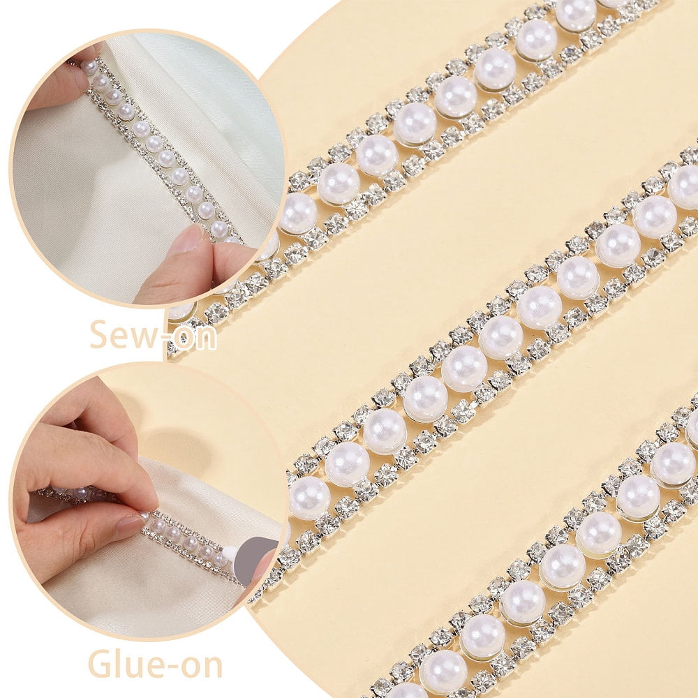 1 Yard 1.15cm Wide Rhinestone Trim Applique Diamond Inlaid Pearl Chain Banding Beaded Chain Lace
