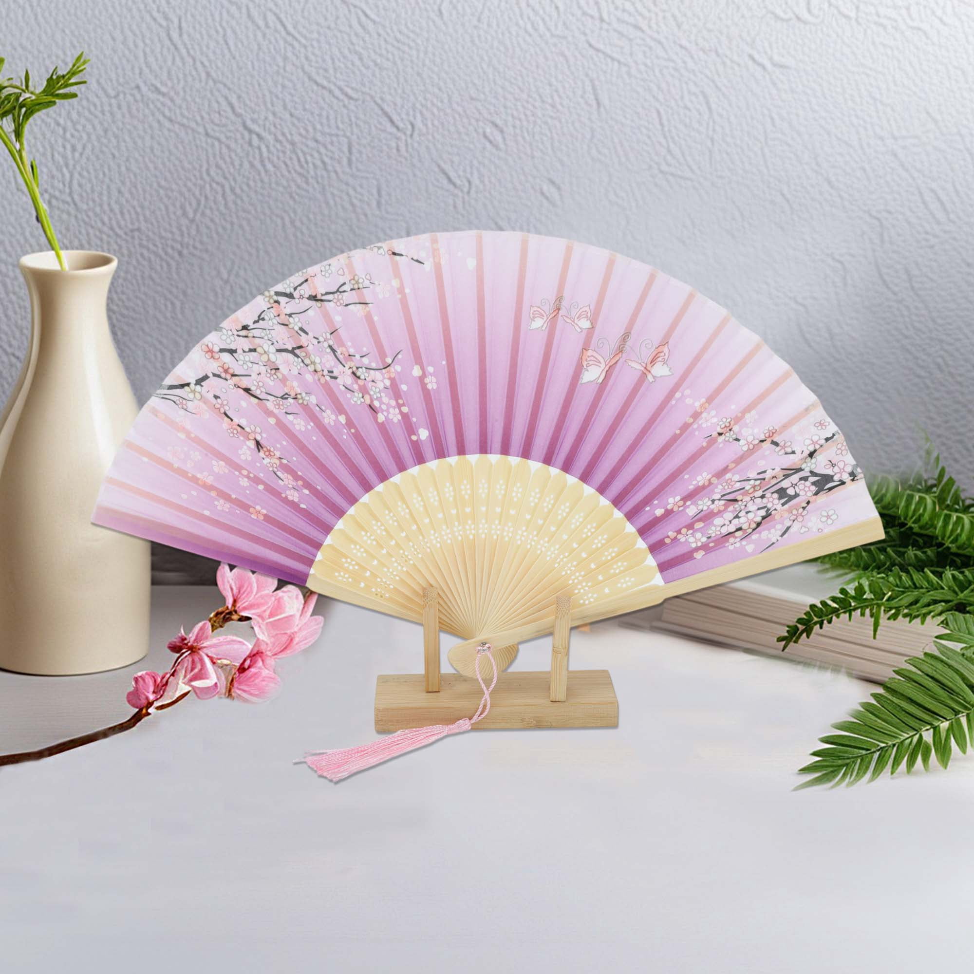 Unique Bargains Ancient Style Folding Fan 1Pc Deep Purple [Dreamy Cloud Blossom Pattern]