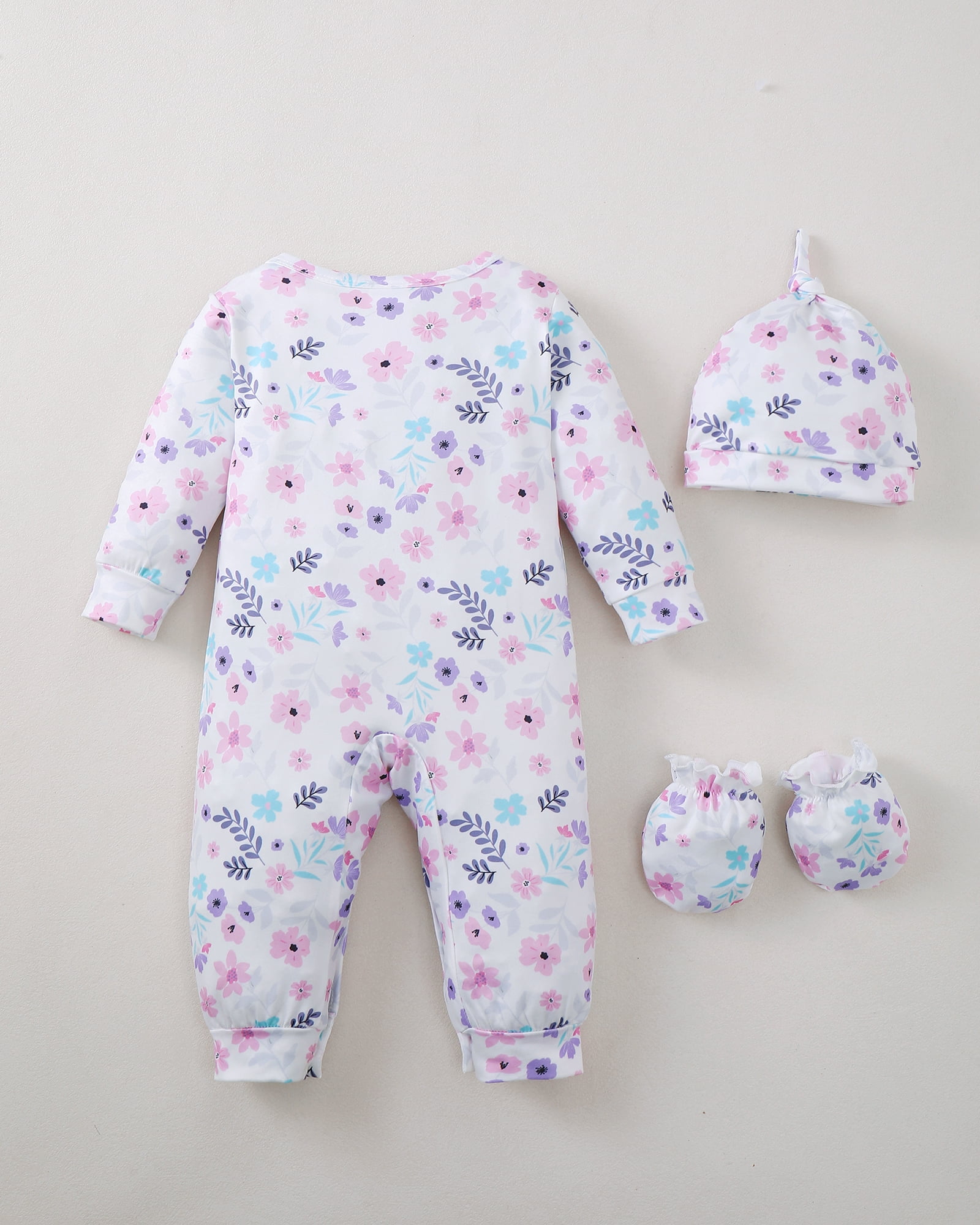 KIMI BEAR Newborn Baby Girls Layette Set 4 Packs 6-12 Months Shower Gifts Essential Clothing Short Sleeves Long Sleeves Romper Top Pants and Bodysuit with Hats and Gloves 15pcs Clothes Purple