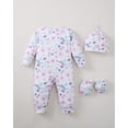 thumbnail image 3 of KIMI BEAR Newborn Baby Girls Layette Set 4 Packs 0-3 Months Shower Gifts Essential Clothing Short Sleeves Long Sleeves Romper Top Pants and Bodysuit with Hats and Gloves 15pcs Clothes Purple, 3 of 9