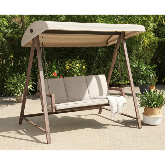 Better Homes & Gardens Willow Springs 3-Seat Steel Canopy Porch Swing with Cushions, Brown/Gray