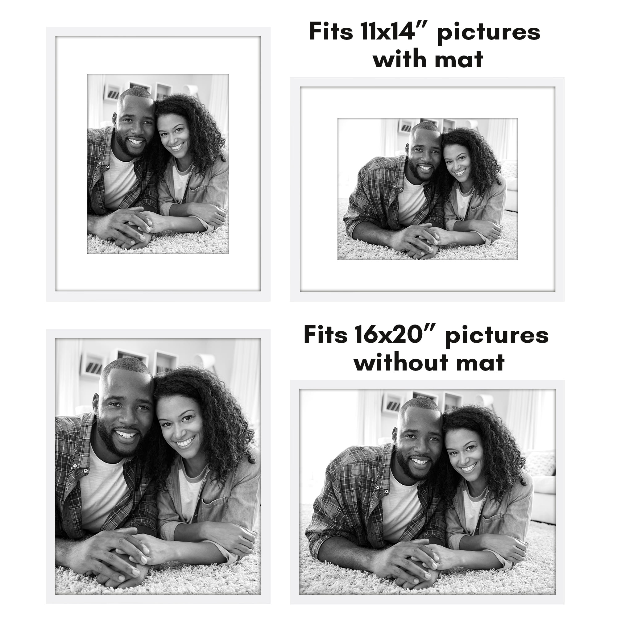 Americanflat 16x20 Picture Frame with Polished Plexiglass with 11x14 Mat 5 Pack Display Photo Galleria - White