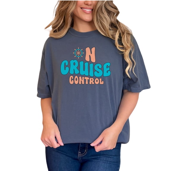 Retro On Cruise Control Tee, Vintage Nautical Shirt, Fun Graphic T-Shirt, Beach Vacation Tee, Summer Cruise Top, Ocean Lover Gift, Denim Comfort Colors T-Shirt, Small