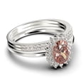 thumbnail image 2 of Beautiful Minimalist 2.50 Carat Oval Morganite And Diamond Moissanite Engagement Ring, Halo Wedding Ring, Two Matching Band in 925 Sterling Silver With Plain 18k White Gold Plating Band Gift For Her, 2 of 4