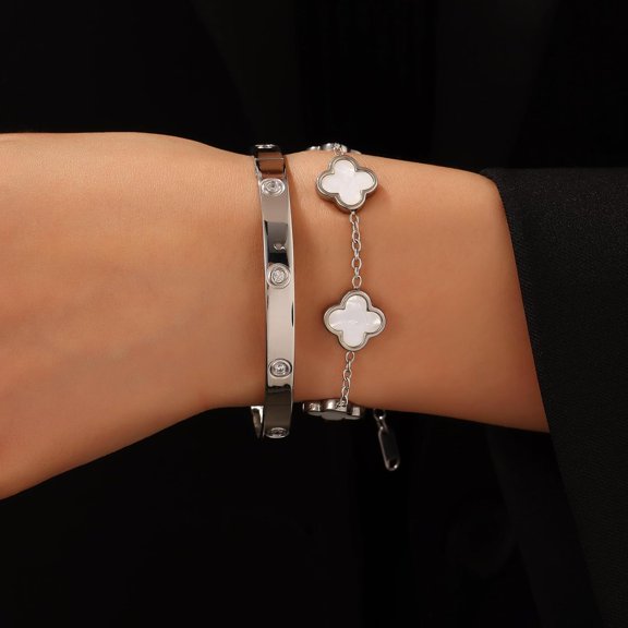 DASAW-Women's Bracelet Gold Plated Cuff Bangle Clover Bracelet Set for Women Four Leaf Lucky Bracelets Jewelry oval Bangle Witness the Gift of Love