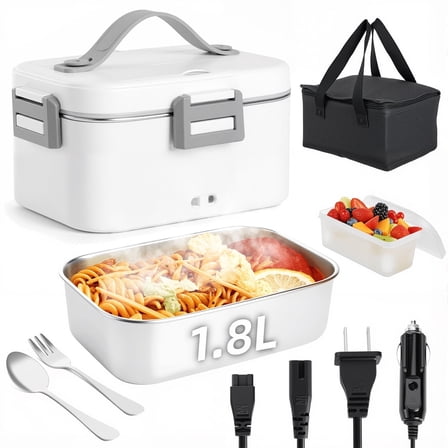 KING BOWOLF Electric Lunch Box & Portable Food Warmer 1.8L – Fast Heating, Leak‑Proof Stainless Steel Heater for Adults | Car, Truck, Office, School & Travel (12V/24V/110V)