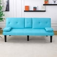 thumbnail image 6 of FFH 67" Futon with Cup Holders for Office, Living Room, Blue PVC, 6 of 8