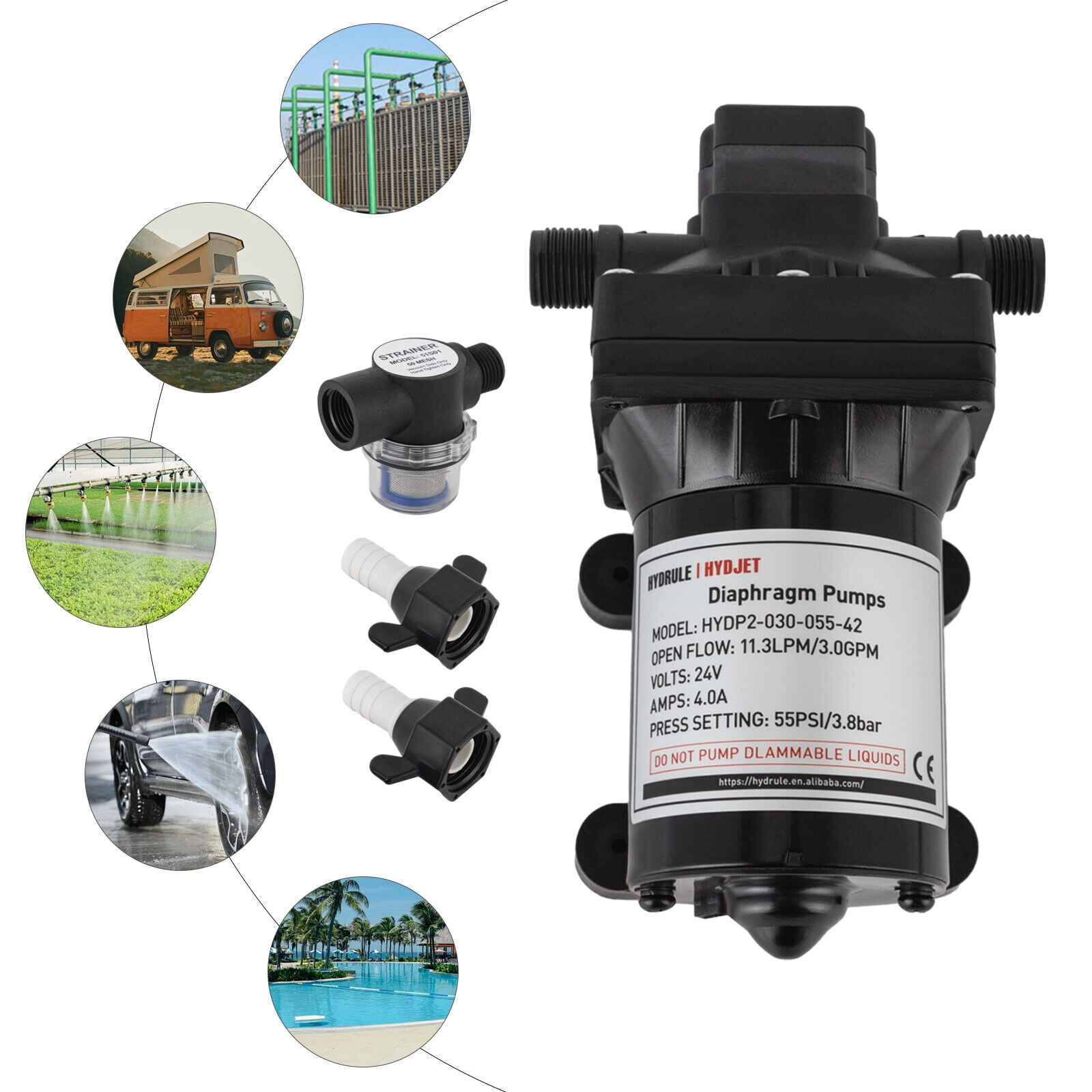 55PSI 24V Booster Self-priming Pump Water Diaphragm Pressure Pump for RV/Boat