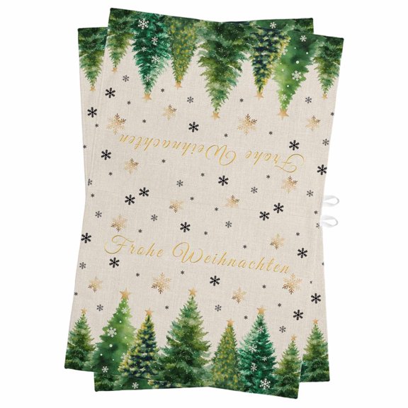 Merry Christmas Kitchen Towels Set of 2, Water Absorbent Dish Towel, Xmas Trees Snowflake Farmhouse Rustic Decorative Hand Towels - Quick Drying Cloth for Cooking Baking, 18x28 Inch