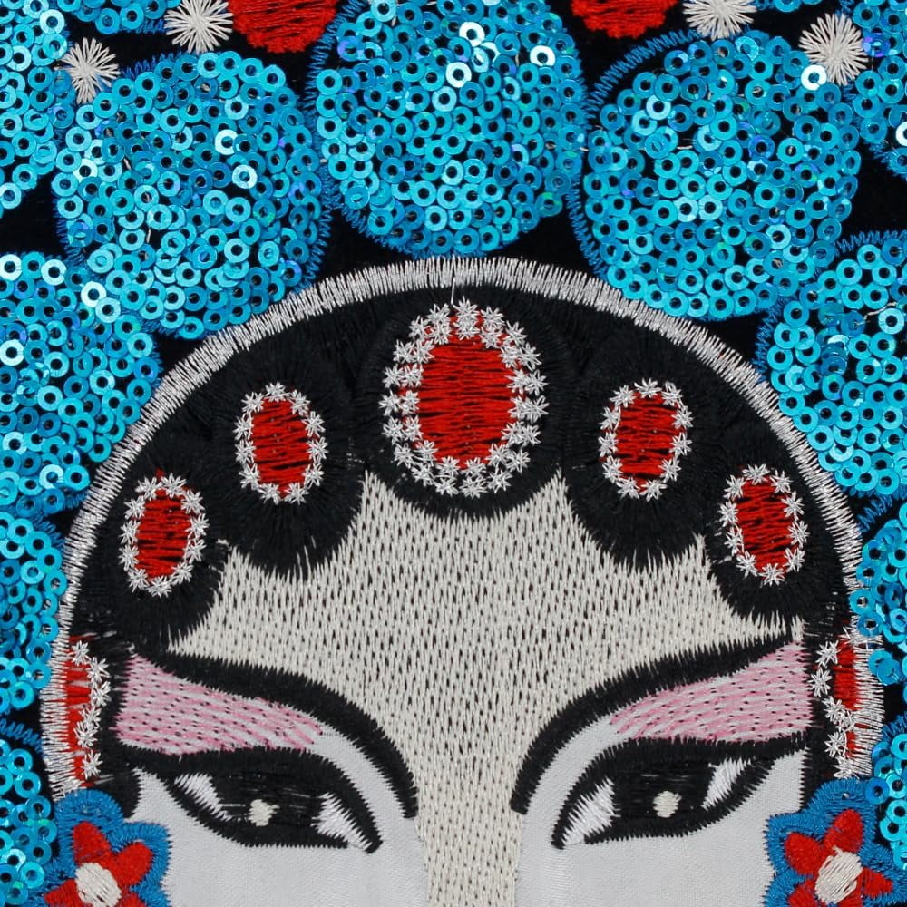 Chinese Opera Embroidered Patches Sequin Peking Opera Sew on Patch Traditional Drama HuaDan Custom Applique DIY Decor Fabric Badge
