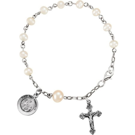 Roy Rose Jewelry Sterling Silver First Holy Communion Freshwater Cultured Pearl Rosary Bracelet