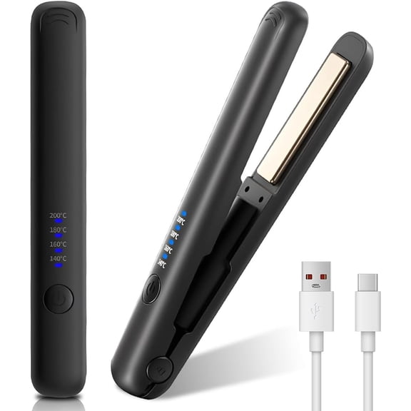 Mini Straightener Wireless 2-in-1 Travel Straightener Mini with 4 Temperatures Straightener Curls and Straighteners with LCD Display Portable Travel Straightener with Charging, 30s Quick Heating