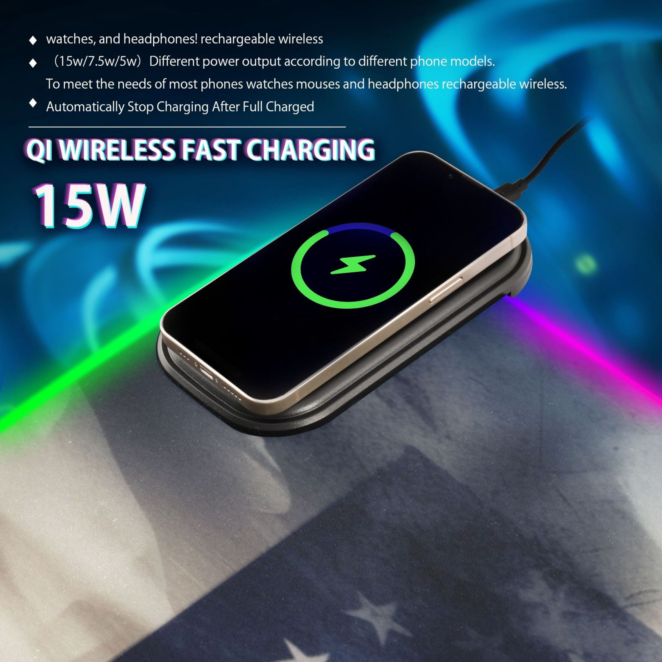 Wireless Charging Mouse Pad Large RGB Gaming Desk Mat 13 Light Modes Mousepad 35.4x15.7 White House and American Flag