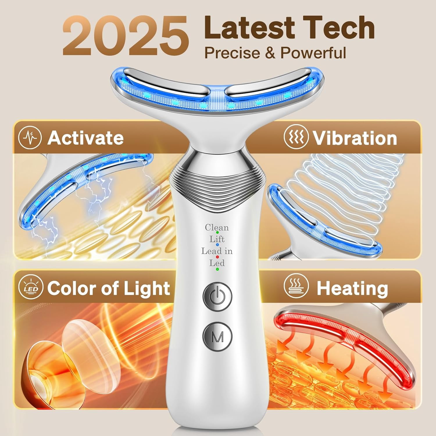 Face and Neck Massager, 7-in-1 Multifunctional Facial Massager Tool with 4 Modes, Portable Facial Skin Care Tools, Beauty Device for Home Travel