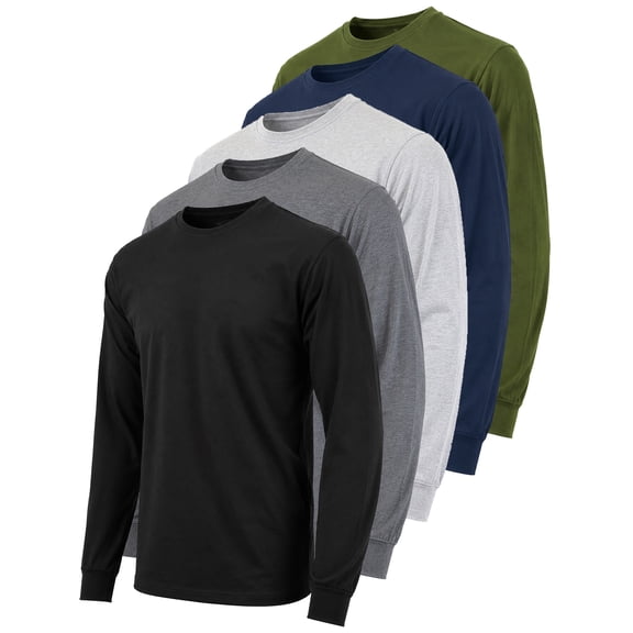 5-Pack Men's Long Sleeve Crew Neck T-Shirt Tee Soft Work Casual Jersey Tees