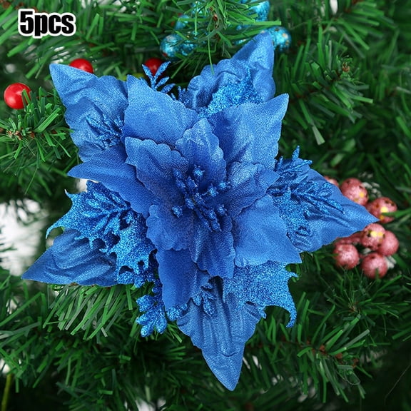 5Pcs 18Cm Glitter Artificial Christmas Flowers Xmas Tree Ornaments Merry Christmas Decorations For Home New Year Decor Navidad