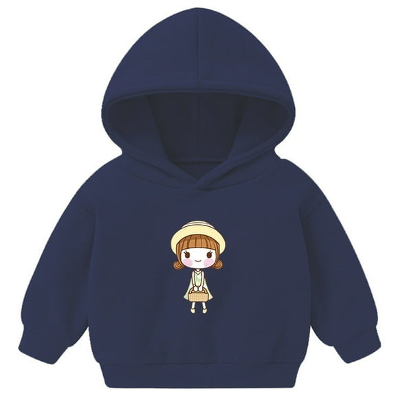 UAYOTSE Boys and Girls Hooded Sweatshirts Plus Fleece Childrens Clothing Cartoon Prints Long Sleeved Tops for Small and Medium Sized Children(18-24 Months,P106-Navy)