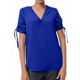 thumbnail image 2 of Tittly T Shirts for Women Spring Tops for Women New Chiffon Long Sleeved Shirt Solid Color V Neck Pullover Casual Loose T Shirt Top Tshirts Shirts Basic Tees Blue 3XL, 2 of 4
