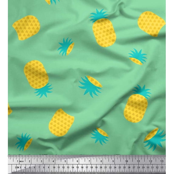 Soimoi polyester Crepe Fabric Pine Fruits Print Fabric by the Yard 42 Inch Wide
