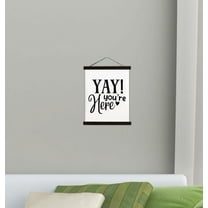 Black Wood Frame Canvas Wall Hanging Welcome Classroom Wall Art Sign Yay You're Here Camper Small 12x14.5-Inch
