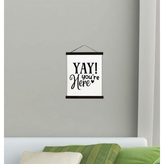 Black Wood Frame Canvas Wall Hanging Welcome Classroom Wall Art Sign Yay You're Here Camper Small 12x14.5-Inch