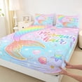 thumbnail image 4 of jejeloiu Rainbow Mermaid Tail Bed Sheets For Girls,Sparkling Print Shell Starfish Full Size Sheets,Pink Blue,4 Pieces,1 Flat Sheet, 1 Fitted Sheet and 2 Pillowcases, 4 of 6