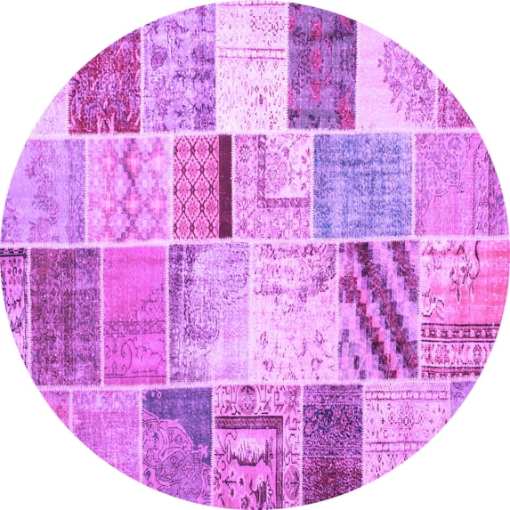 Ahgly Company Indoor Round Patchwork Purple Transitional Area Rugs, 7' Round