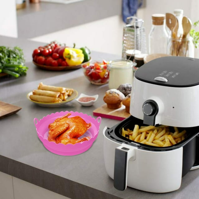 SuoKom Pot en Silicone de Qualité Alimentaire pour Friteuse à Air Chaud, Doublures de Friteuse à Air Faciles à Nettoyer, Plateau de Cuisson en Silicone Réutilisable Rond, Antiadhésif, Accessoires de Four pour Friteuses à Air