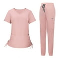 thumbnail image 3 of BiZtdJrK Women's Scrub Sets V Neck Short Sleeve Scrubs Tops and Jogger Pants 2 Piece Outfits Soft Nursing Uniform with Pockets Pink XL, 3 of 5