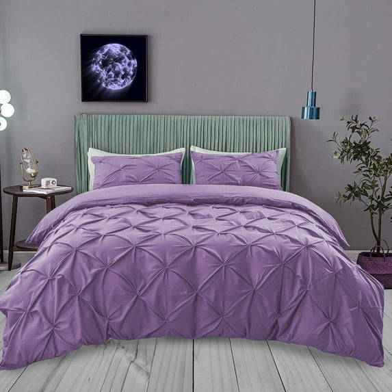BedDecor 600 TC 3 Piece Pinch Pleated(Lilac,Full/Queen) 100% Egyptian Cotton Base Duvet Set