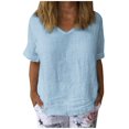 thumbnail image 3 of PENGXIANG T-Shirt Décontracté en Coton et Lin Col Rond Manches Courtes Blouse Tops T-Shirt pour Femmes, 3 of 3