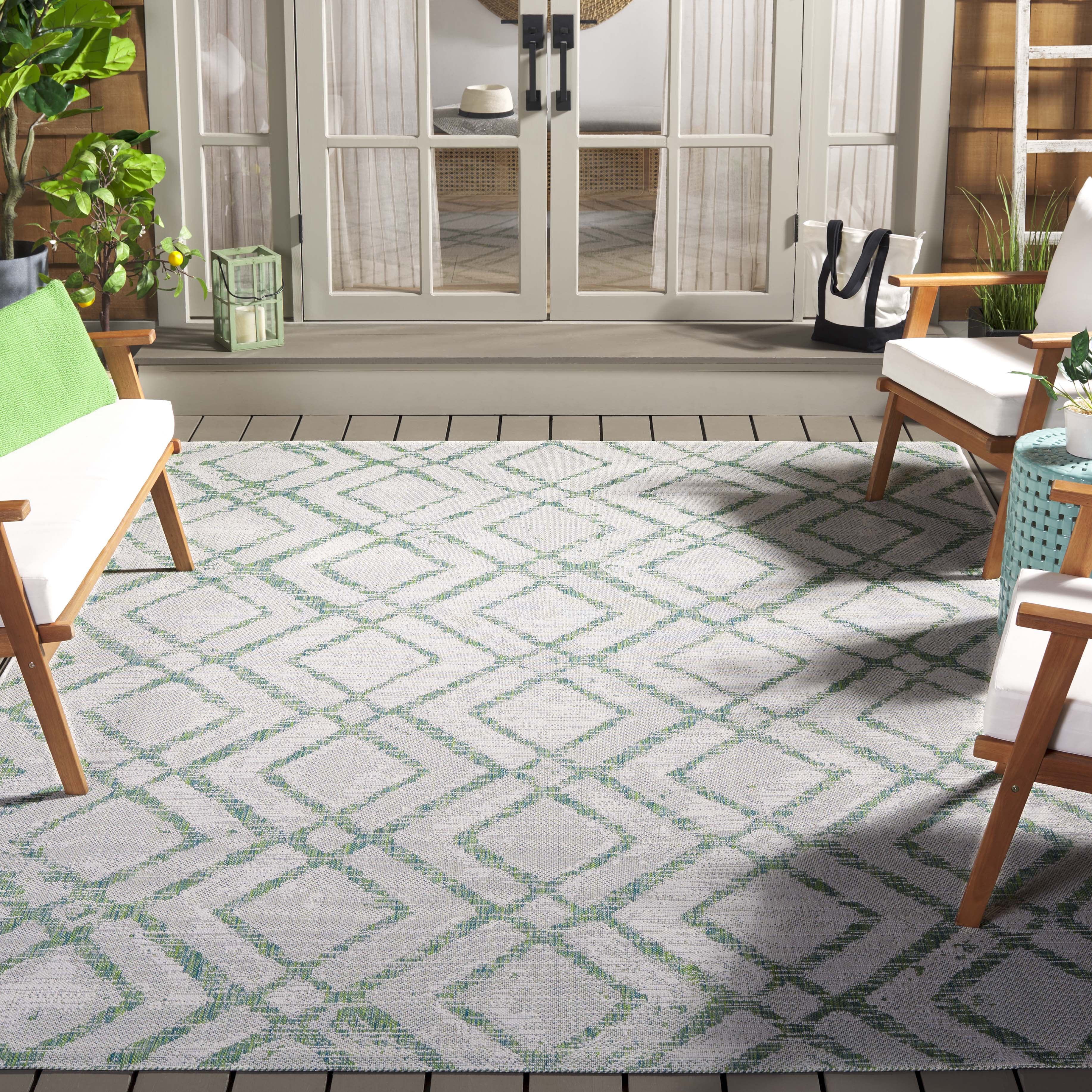 SAFAVIEH Courtyard Alexa Geometric Indoor/Outdoor Area Rug, Ivory/Green, 8' x 10'