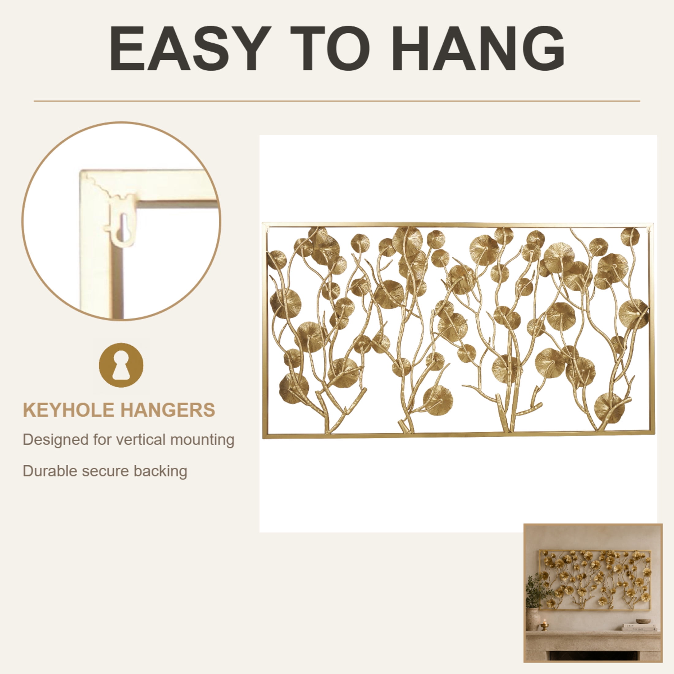 DecMode Gold Metal Dimensional Floral Wall Decor