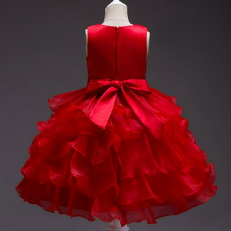 

PEASKJP Sequin Dress for Girls Toddler Girls Dress Short Sleeve Floral Printed Chiffon Tulle Pageant Dress Red 5-6 Years