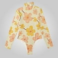 thumbnail image 2 of Yellow and Pink Floral Flowers Women's Bodysuit Jumpsuit Mock Turtle Neck Long Sleeve TopsOne Piece Leotards Shirt Yoga Outfits, 2 of 8