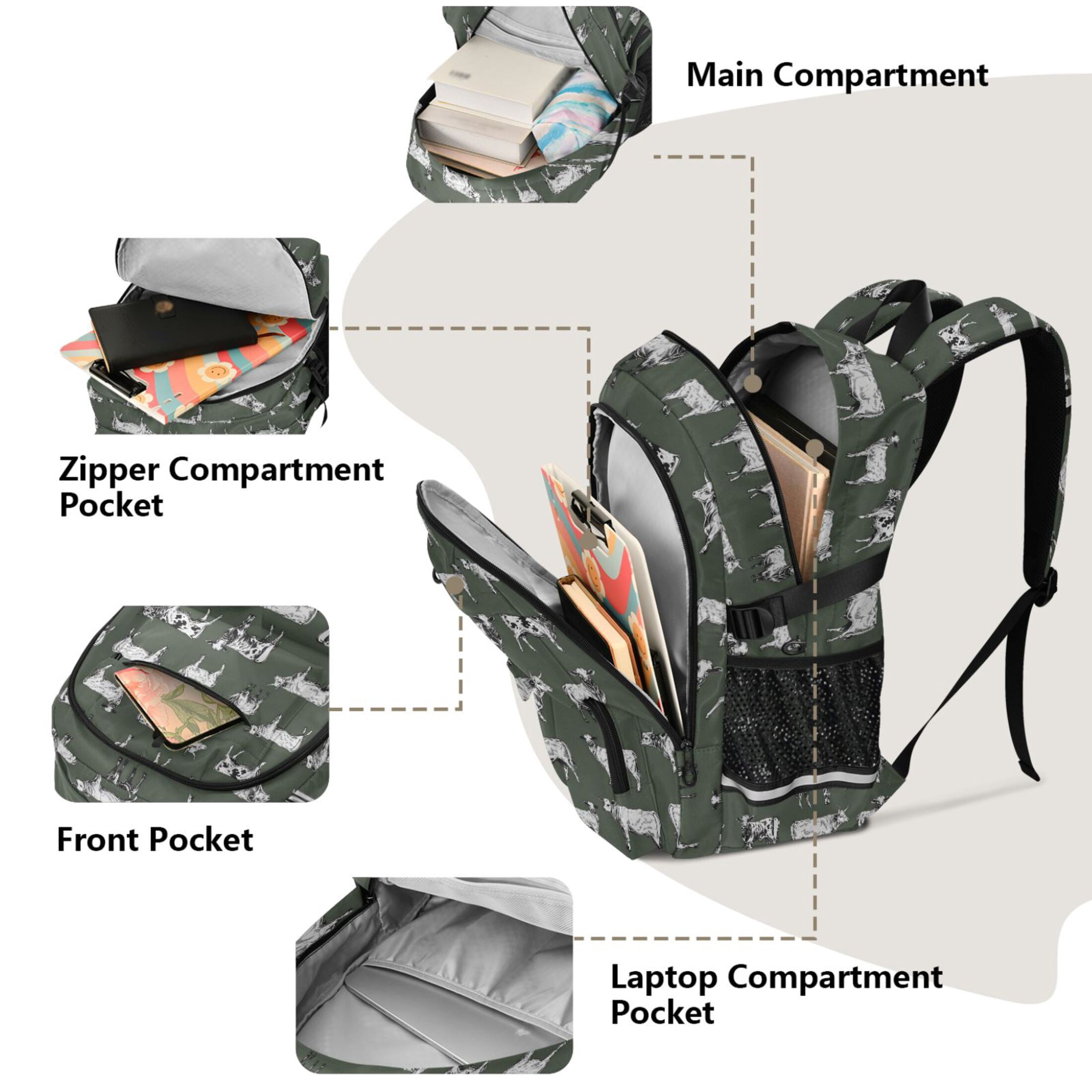 ALAZA Vintage Cows Print Student Backpack School Bookbag Large Laptop Daypack Travel Bag