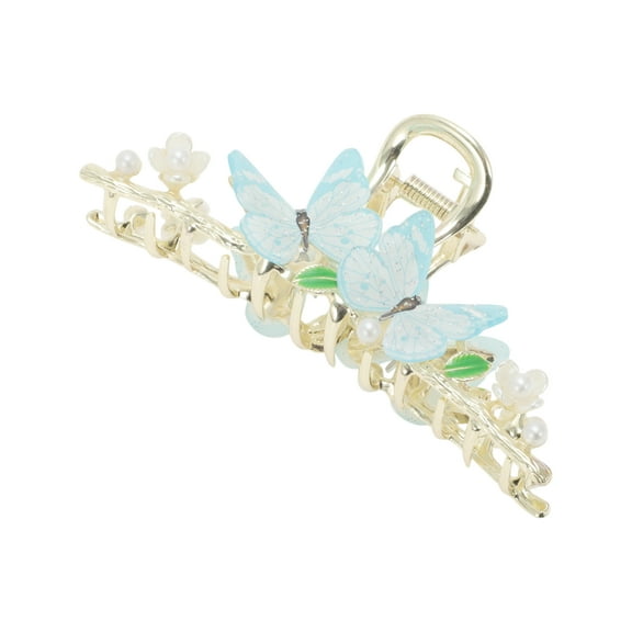 Unique Bargains 1 Pc Grace Butterfly Hair Clips for Home Gold Tone Blue