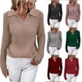 thumbnail image 2 of Suéter de otoño e invierno con solapa de color sólido, suéter ajustado, suéter de punto con cuello en V para mujer, 2 of 6
